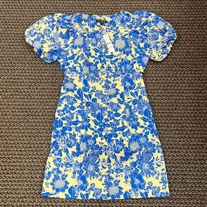J.Crew button-front puff sleeve mini dress in blue floral twill